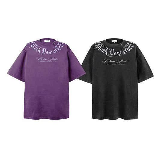 American Retro Washed Distressed Gothic Letter Embroidered Crew Neck Short Sleeve T-shirt For Men