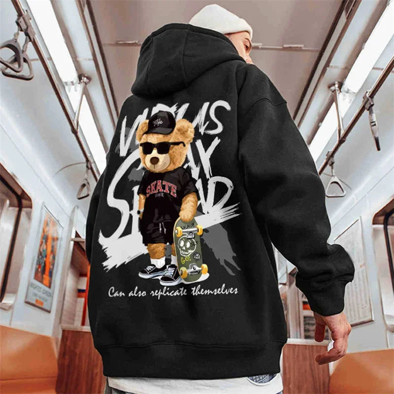 Skate Bear Anime Print Hoodies