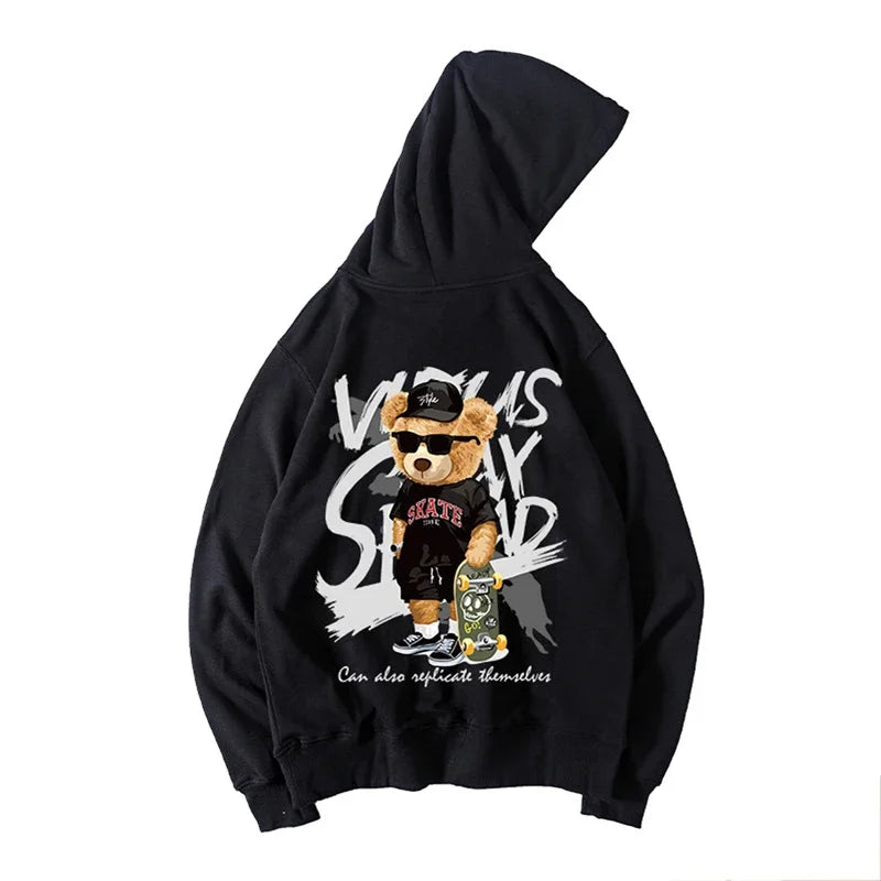 Skate Bear Anime Print Hoodies