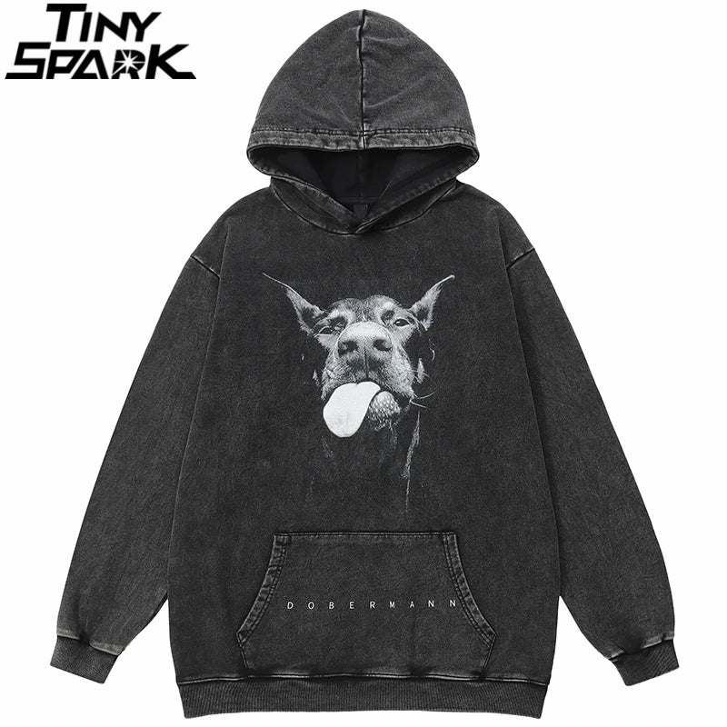 Oversized Hoodie Doberman Dog Graphic