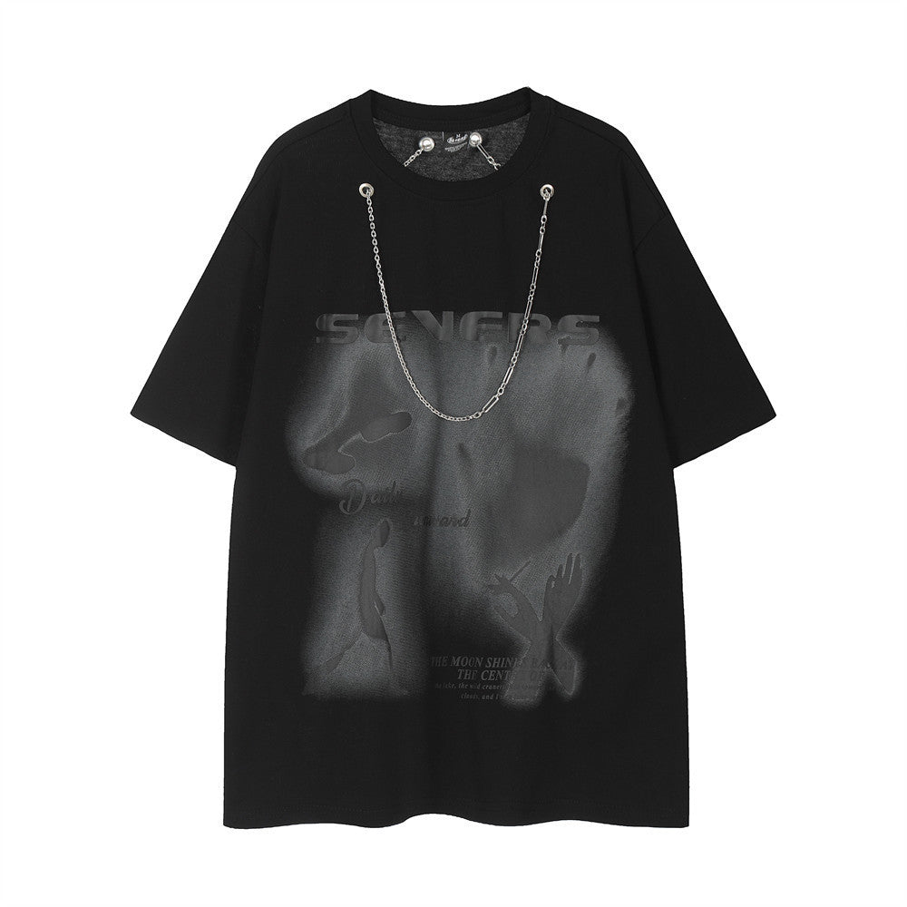 Men's Silhouette Printed Chain Decorative Short-sleeved T-shirt