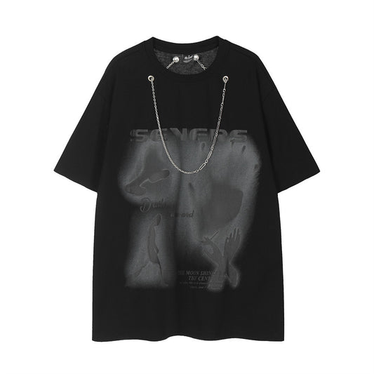 Men's Silhouette Printed Chain Decorative Short-sleeved T-shirt